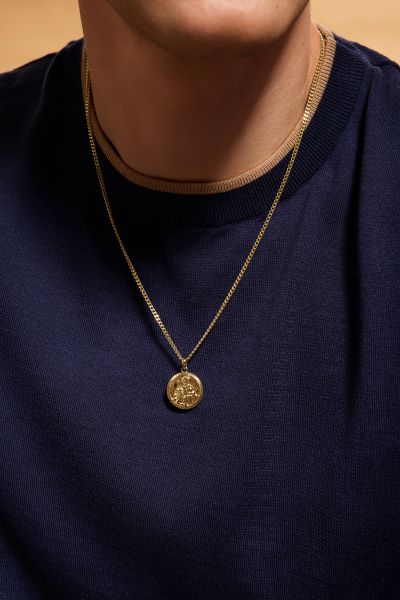 Gold Plated Sterling Silver 20mm Round St Christopher Necklace