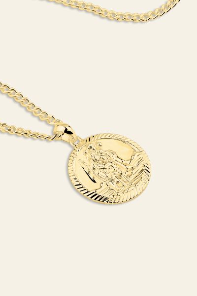 Gold Plated Sterling Silver 20mm Round St Christopher Necklace
