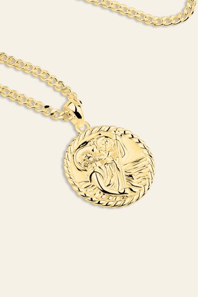 Gold Plated Sterling Silver 20mm Round St Christopher Necklace