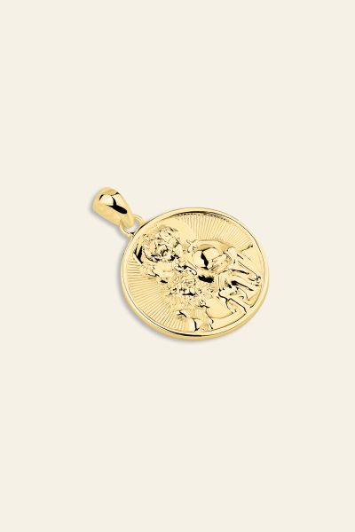 Gold Plated Sterling Silver 20mm Round St Christopher Pendant