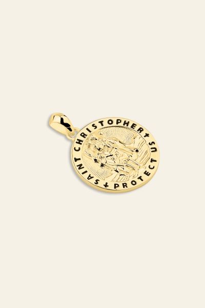 Gold Plated Sterling Silver 20mm Round St Christopher Pendant