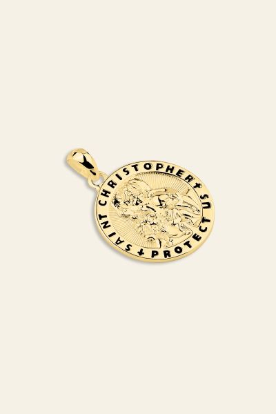 Gold Plated Sterling Silver 20mm Round St Christopher Pendant