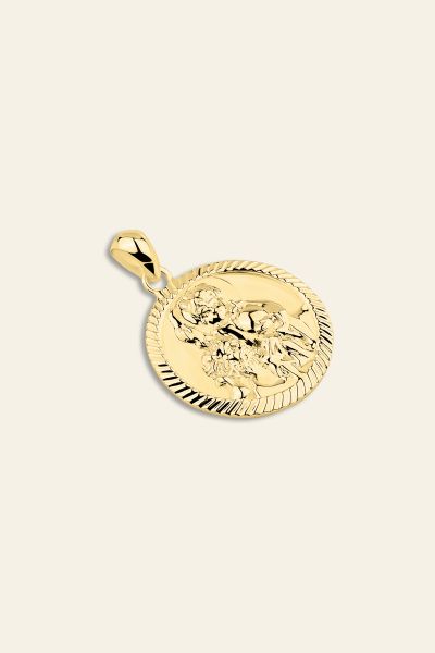 Gold Plated Sterling Silver 20mm Round St Christopher Pendant