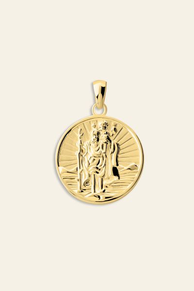 Gold Plated Sterling Silver 20mm Round St Christopher Pendant