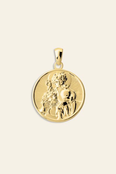 Gold Plated Sterling Silver 20mm Round St Christopher Pendant