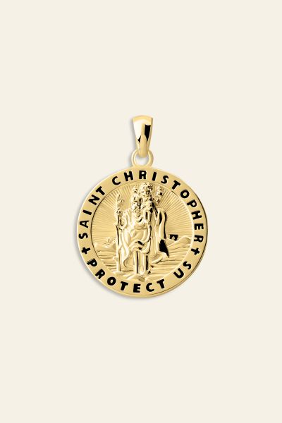 Gold Plated Sterling Silver 20mm Round St Christopher Pendant