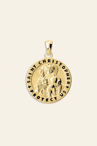 Gold Plated Sterling Silver 20mm Round St Christopher Pendant
