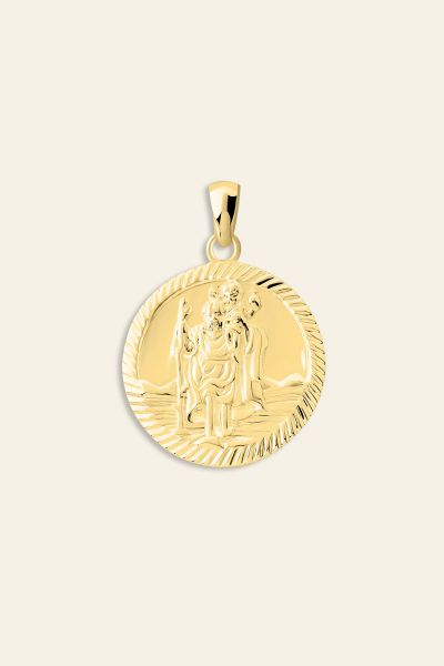 Gold Plated Sterling Silver 20mm Round St Christopher Pendant