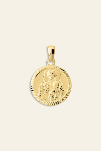 Gold Plated Sterling Silver 20mm Round St Christopher Pendant
