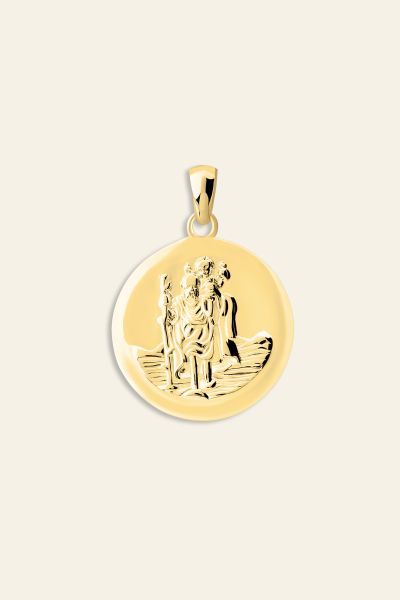 Gold Plated Sterling Silver 20mm Round St Christopher Pendant
