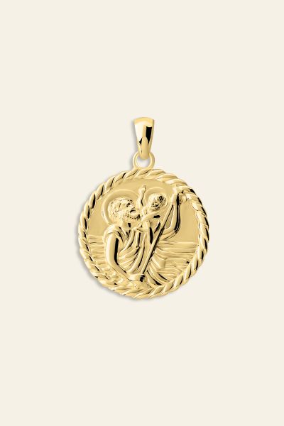 Gold Plated Sterling Silver 20mm Round St Christopher Pendant