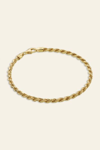 9ct Yellow Gold Plated Sterling Silver 3.3mm Diamond Cut Rope Bracelet