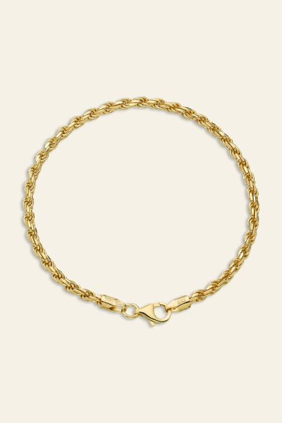 9ct Yellow Gold Plated Sterling Silver 3.3mm Diamond Cut Rope Bracelet