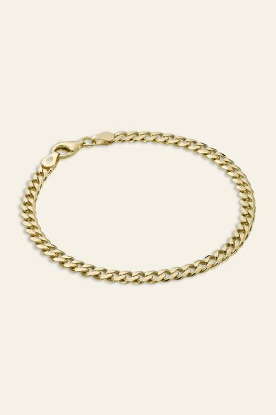 9ct Gold Plated Sterling Silver 4.3mm Diamond Cut Curb Bracelet