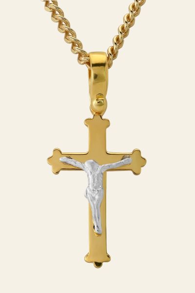 Gold Plated on Sterling Silver Budded Crucifix Cross Necklace