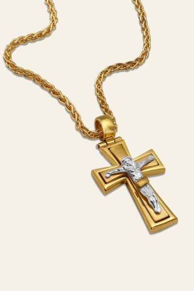 Gold Plated on Sterling Silver Byzantine Crucifix Cross Necklace