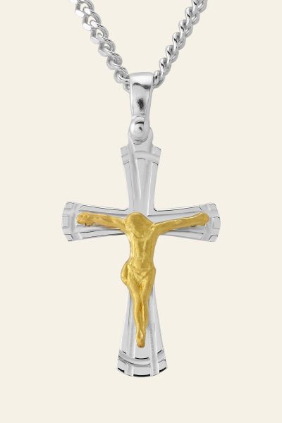 Gold Plated on Sterling Silver Byzantine Crucifix Cross Necklace