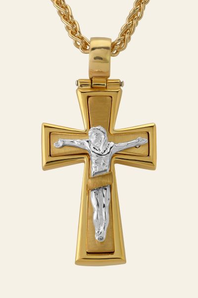 Gold Plated on Sterling Silver Byzantine Crucifix Cross Necklace