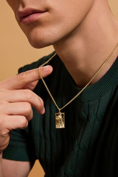 Gold Plated Sterling Silver Large Rectangle St Christopher Necklace