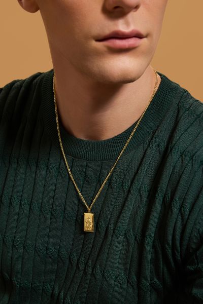 Gold Plated Sterling Silver Large Rectangle St Christopher Necklace