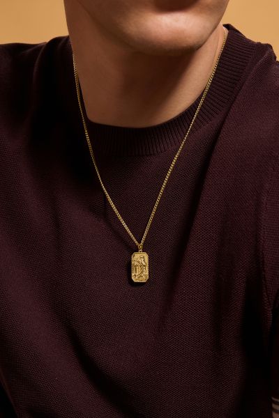 Gold Plated Sterling Silver Large Rectangle St Christopher Necklace