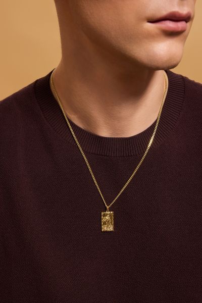 Gold Plated Sterling Silver Large Rectangle St Christopher Necklace