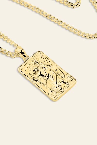 Gold Plated Sterling Silver Large Rectangle St Christopher Necklace