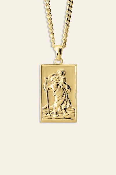Gold Plated Sterling Silver Large Rectangle St Christopher Necklace