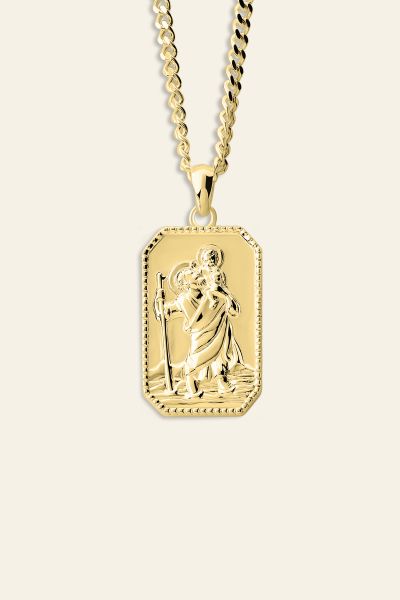 Gold Plated Sterling Silver Large Rectangle St Christopher Necklace