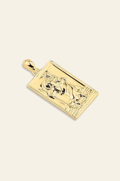 Gold Plated Sterling Silver Large Rectangle St Christopher Pendant