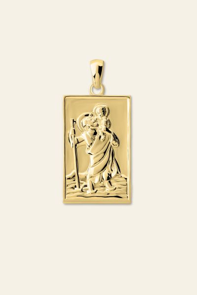 Gold Plated Sterling Silver Large Rectangle St Christopher Pendant