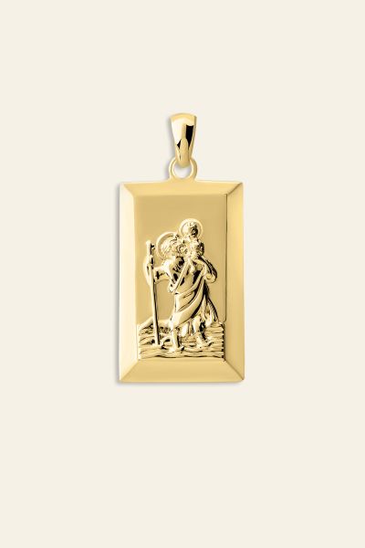 Gold Plated Sterling Silver Large Rectangle St Christopher Pendant