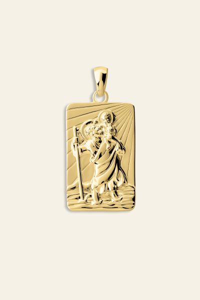 Gold Plated Sterling Silver Large Rectangle St Christopher Pendant