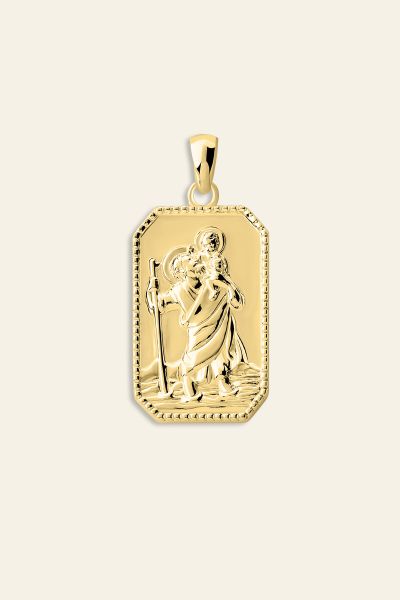 Gold Plated Sterling Silver Large Rectangle St Christopher Pendant
