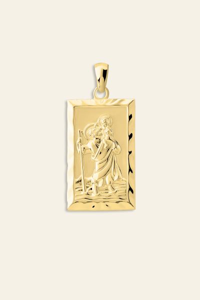 Gold Plated Sterling Silver Large Rectangle St Christopher Pendant