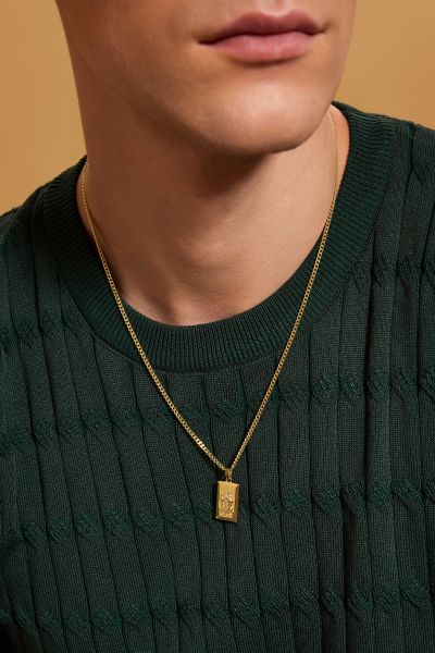 Gold Plated Sterling Silver Medium Rectangle St Christopher Necklace