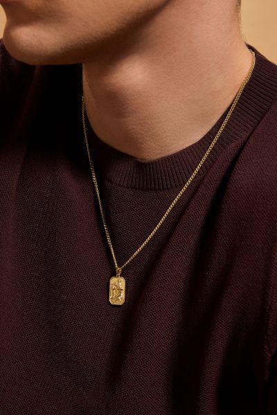 Gold Plated Sterling Silver Medium Rectangle St Christopher Necklace