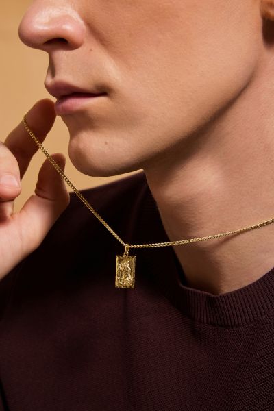 Gold Plated Sterling Silver Medium Rectangle St Christopher Necklace