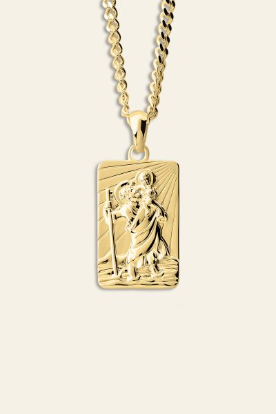 Gold Plated Sterling Silver Medium Rectangle St Christopher Necklace