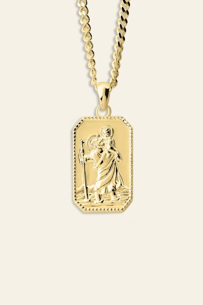 Gold Plated Sterling Silver Medium Rectangle St Christopher Necklace