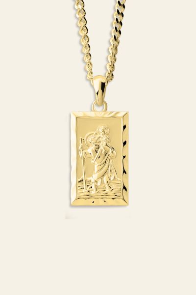 Gold Plated Sterling Silver Medium Rectangle St Christopher Necklace