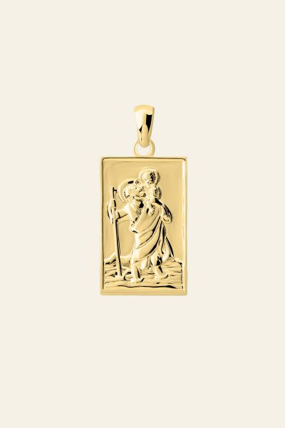 Gold Plated Sterling Silver Medium Rectangle St Christopher Pendant