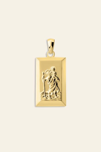 Gold Plated Sterling Silver Medium Rectangle St Christopher Pendant