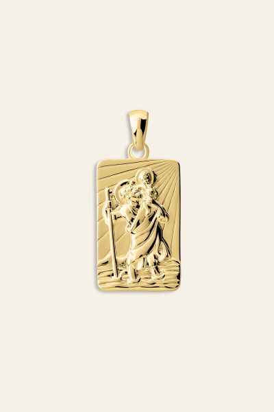 Gold Plated Sterling Silver Medium Rectangle St Christopher Pendant