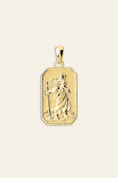 Gold Plated Sterling Silver Medium Rectangle St Christopher Pendant