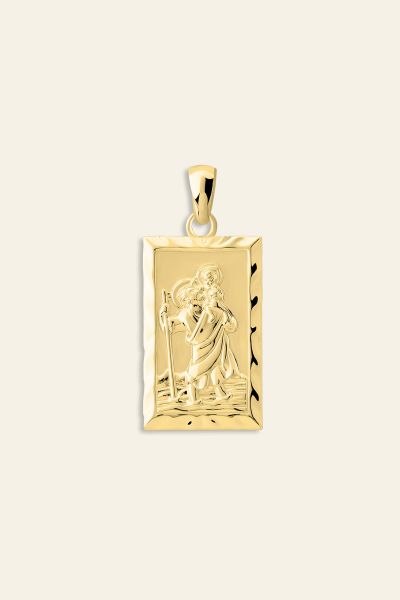 Gold Plated Sterling Silver Medium Rectangle St Christopher Pendant