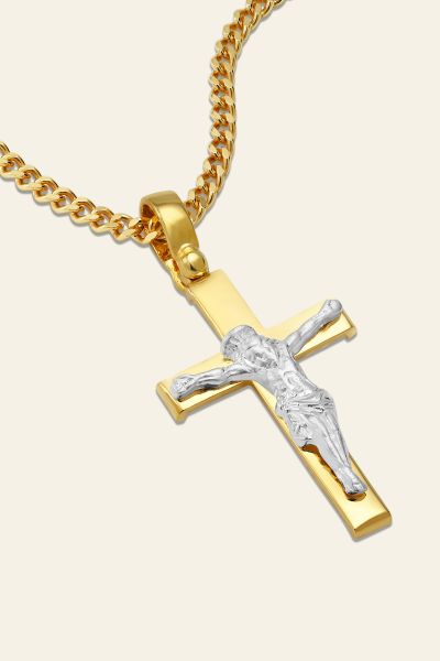 Gold Plated on Sterling Silver Crucifix Cross Necklace