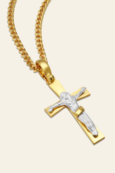 Gold Plated on Sterling Silver Crucifix Cross Necklace