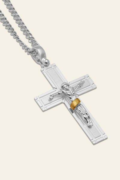 Gold Plated on Sterling Silver Crucifix Cross Necklace