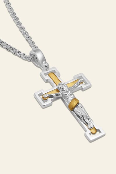 Gold Plated on Sterling Silver Crucifix Cross Necklace